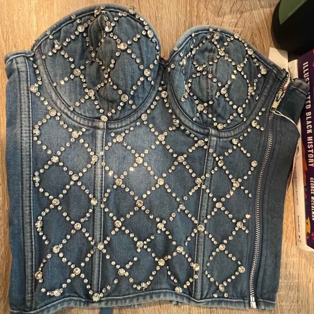 Miss Lola Embellished Denim Corset Top